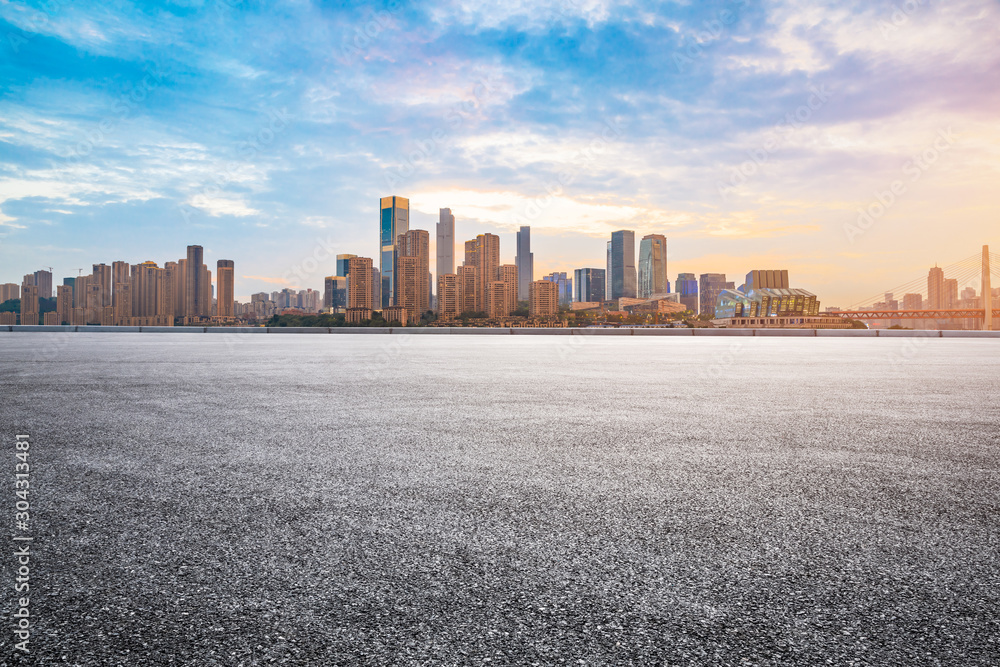 Sunset empty asphalt road and city skyline in Chongqing Stock Photo ...