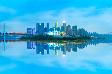 Night city architecture landscape and colorful lights in Chongqing