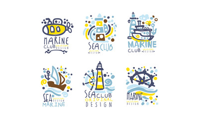 Poster - Hand Drawn Marine Labels and Logos Original Design Vector Set