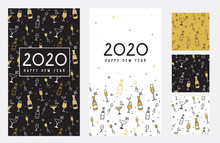 Happy New Year- 2020 . Collection Of Greeting Background Designs, New Year, Social Media Promotional Content. Vector Illustration