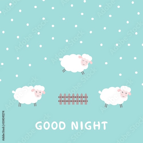 Good Night Baby Card With The Cute Sheep Jumping Over A Fence