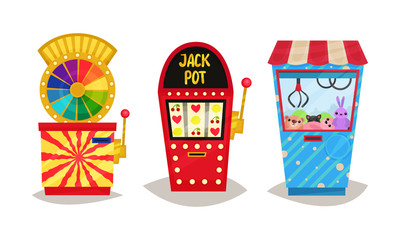 Slot Machines Vector Set. Gaming Industry Equipment Collection