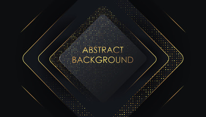 Wall Mural - Abstract 3d luxury black background with glitter. Black banner with gold dots. Vector background.