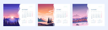 Calendar For 2020 With An Illustration Of Nature. Three Months Of Autumn.