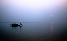 A Stunning Sunset Looking Over The Holiest Of Rivers In India. Ganges Delta In Sundarbans, West Bengal, India.