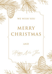Wall Mural - christmas and new year cards with pine tree branches and cones. hand drawn vector
