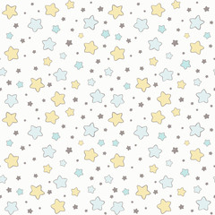 Wall Mural - Stars vector pattern. Hand drawn abstract cute seamless background in blue and yellow.