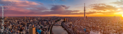 Photo Panorama of Tokyo skyline at dawn, Japan