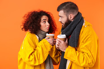 Sticker - Frozen loving couple holding coffee.