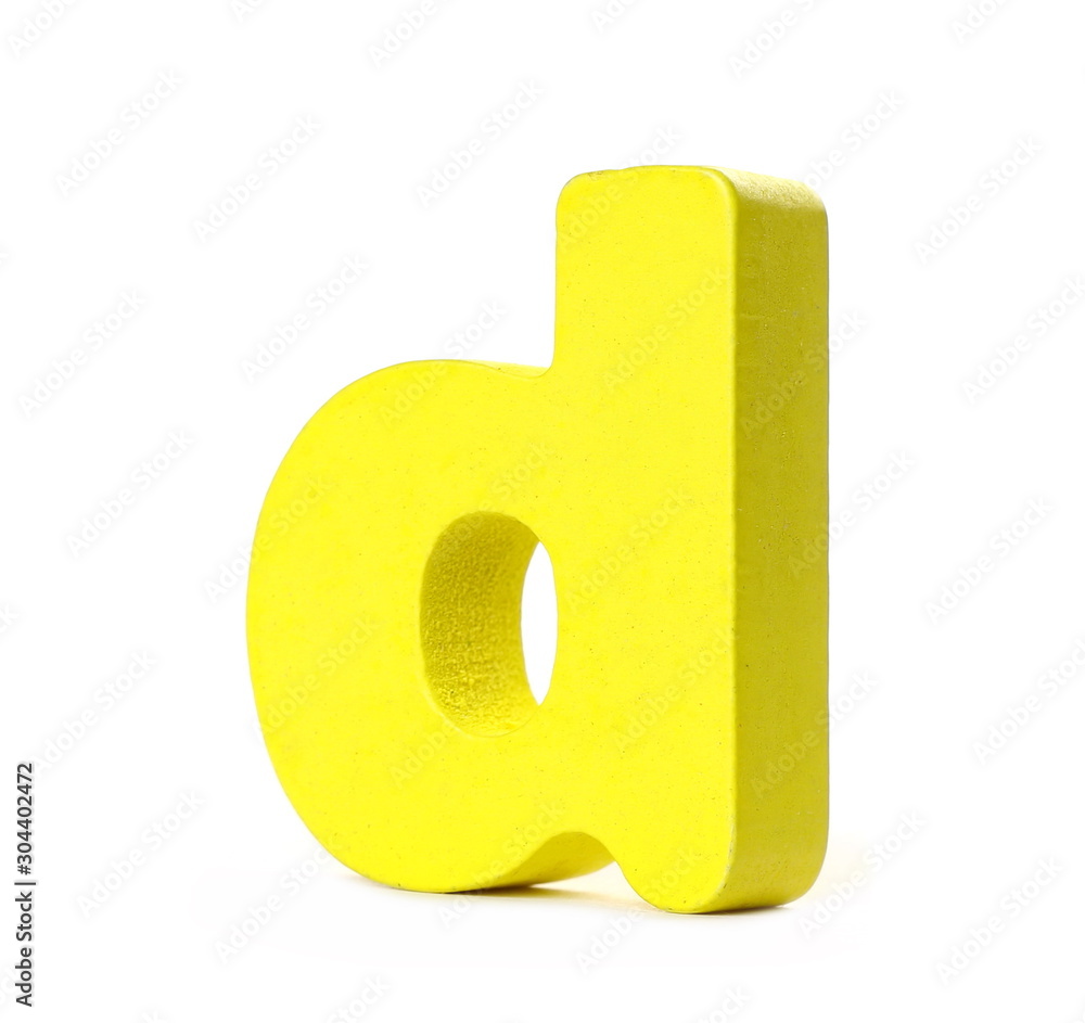 Obraz na płótnie Yellow wooden alphabet letter d isolated on white background w salonie