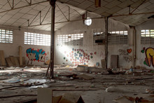 Abandoned Dirty Industry Building With Graffiti