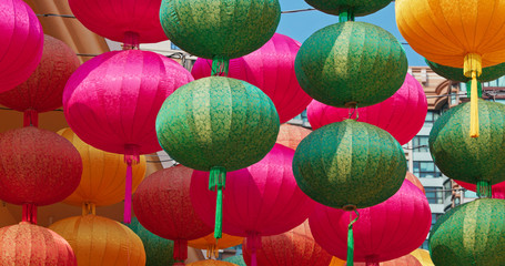 Poster - Chinese style lantern hanging at outdoor for decoration of the Lunar new year