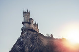 Swallow's Nest castle on the rock over the Black Sea on the sunset. Yalta.