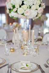 Wall Mural - Beautiful table setting with white flowers