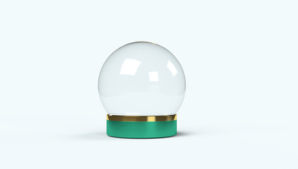 Fototapete - 3d rendering. Empty snow globe with green and gold color on white isolated background.