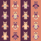 Fototapeta Koty - Seamless background with cute cartoon owls, which fly by vertical rows