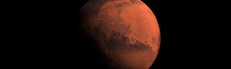 Wall Mural - mars planet in space concept covered in shadow with surface detail panoramic