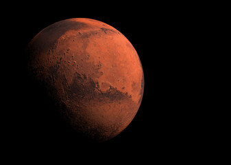 mars planet in space concept covered in shadow with surface detail