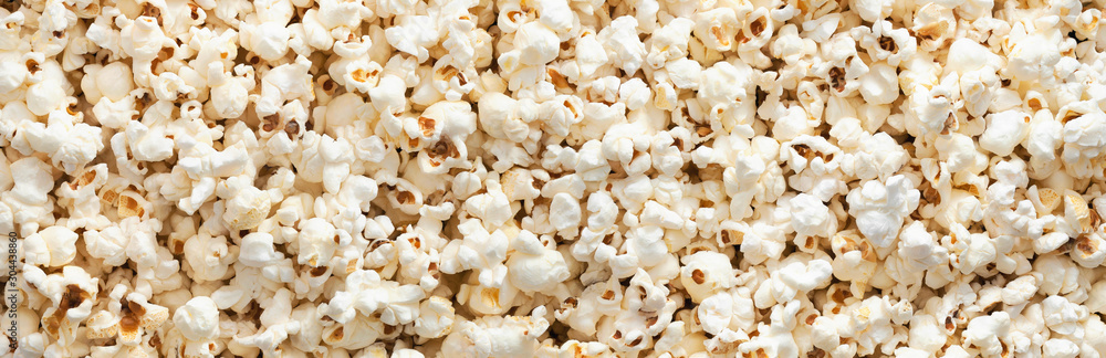 Popcorn background and texture. Panorama. View from above. - obrazy, fototapety, plakaty 