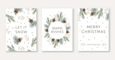 Wall Mural - winter nature design greeting cards template, circle frame, text let it snow, warm wishes, merry chr