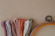 flatlay creativity: canva aida beige and multi-colored thread mouline thread, cross-stitch 1