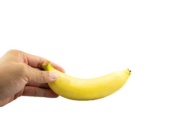 hand holding Banana isolated on white background