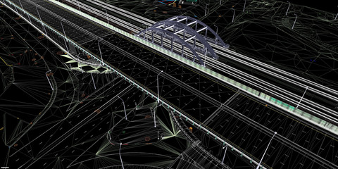 Wall Mural - The BIM model of the object of transport infrastructure of wireframe view	