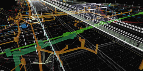 Wall Mural - the bim model of the object of transport infrastructure of wireframe view