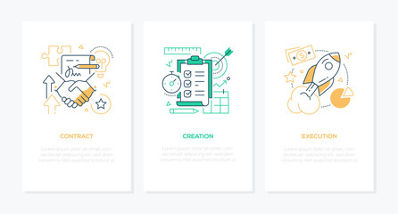 Wall Mural - business processes - line design style banners set