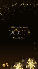 Wall Mural - Background Christmas design with glowing glittering lights curtain and gift boxs