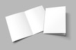 © Amby's Art - A3 half fold Blank opened and closed 3D illustration magazine mock-up with cover. Book, Brochure, Pamphlet, Catalog empty mockup for Presentation on isolated light grey background. 3D illustrating