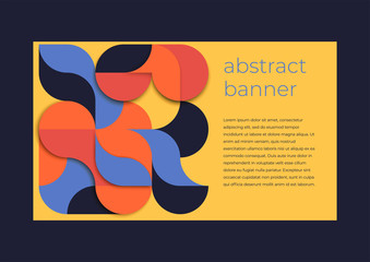 Poster - Abstract banner template of geometric radial shapes in blue and red colors with place for text. Vector illustration.