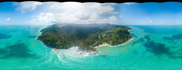 Wall Mural - 360 panoramic view from the air without the sky on the coastline of Koh Phangan island