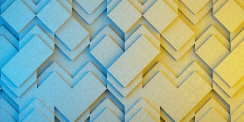 Wall Mural - concrete wall with geometric shapes in yellow blue