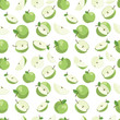 Seamless pattern with illustration of green apples and transparent background