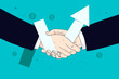 Business deal handshake with graph, solution makes growth, relations, teamwork, partners, investing, success concept. Vector illustration.