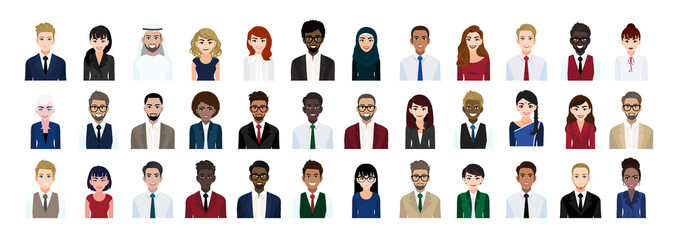 business people cartoon character head collection set. businessmen and businesswomen in office style