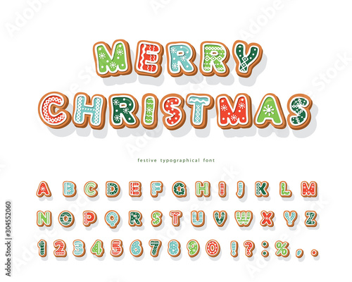 Download Christmas Gingerbread Cookie Font Hand Drawn Cartoon Colorful Alphabet For Holidays Biscuit Letters And Numbers Vector Stock Vector Adobe Stock