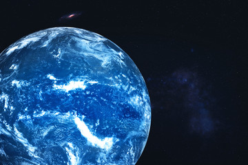 Wall Mural - neptune planet of solar system with white atmosphere with far galaxy on the background. twillight. b