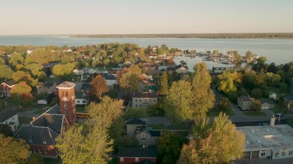Wall Mural - Aerial View Over Downtown Cape Vincent New York Marina Saint Lawrence River