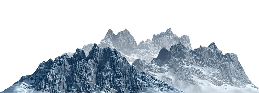 snowy mountains isolate on white background 3d illustration