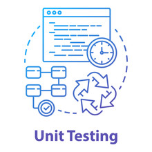 Unit Testing Concept Icon. Software Development Stage Idea Thin Line Illustration. Application Perfomance Verification. Java Source Code. IT Project. Vector Isolated Outline Drawing
