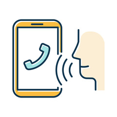 Sticker - Voice dialing color icon. Smartphone call idea. Voice control, speech recognition. Phone conversation. Cellphone function, dialogue. Sound command system. Isolated vector illustration