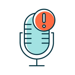 Sticker - Blue microphone technical error color icon. Sound recorder connection problem idea. Voice control mistake. Recording equipment. Speech recognition tool. Isolated vector illustration