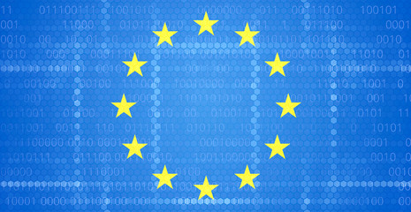 Europe background design with hexagonal and binary code structure 3d-illustration