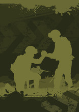 Military Vector Illustration, Army Background, Soldiers Silhouettes.	