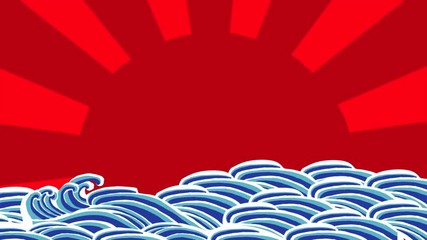 Sticker - 波と太陽　大漁旗　背景動画