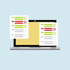 Checkboxes on laptop screen. Checkboxes and checkmark. Modern concept for web banners, web sites, infographics. Creative flat design vector illustration