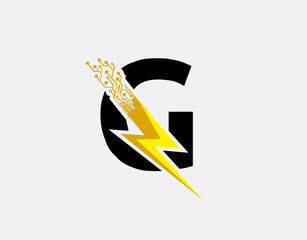 Flash G Letter Logo, Electrical Bolt Technology Logo Icon