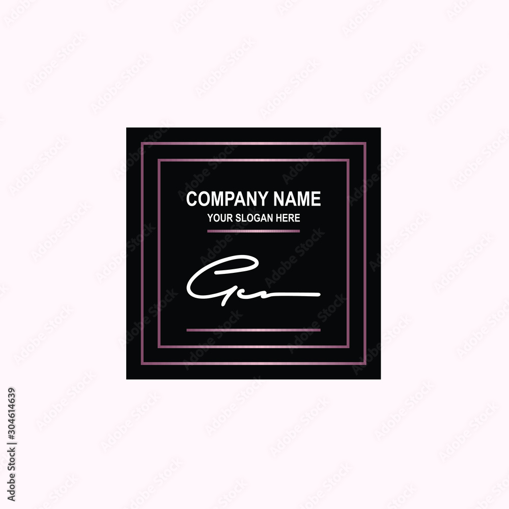 GC Initial signature logo is white, with a dark pink grid gradation ...
